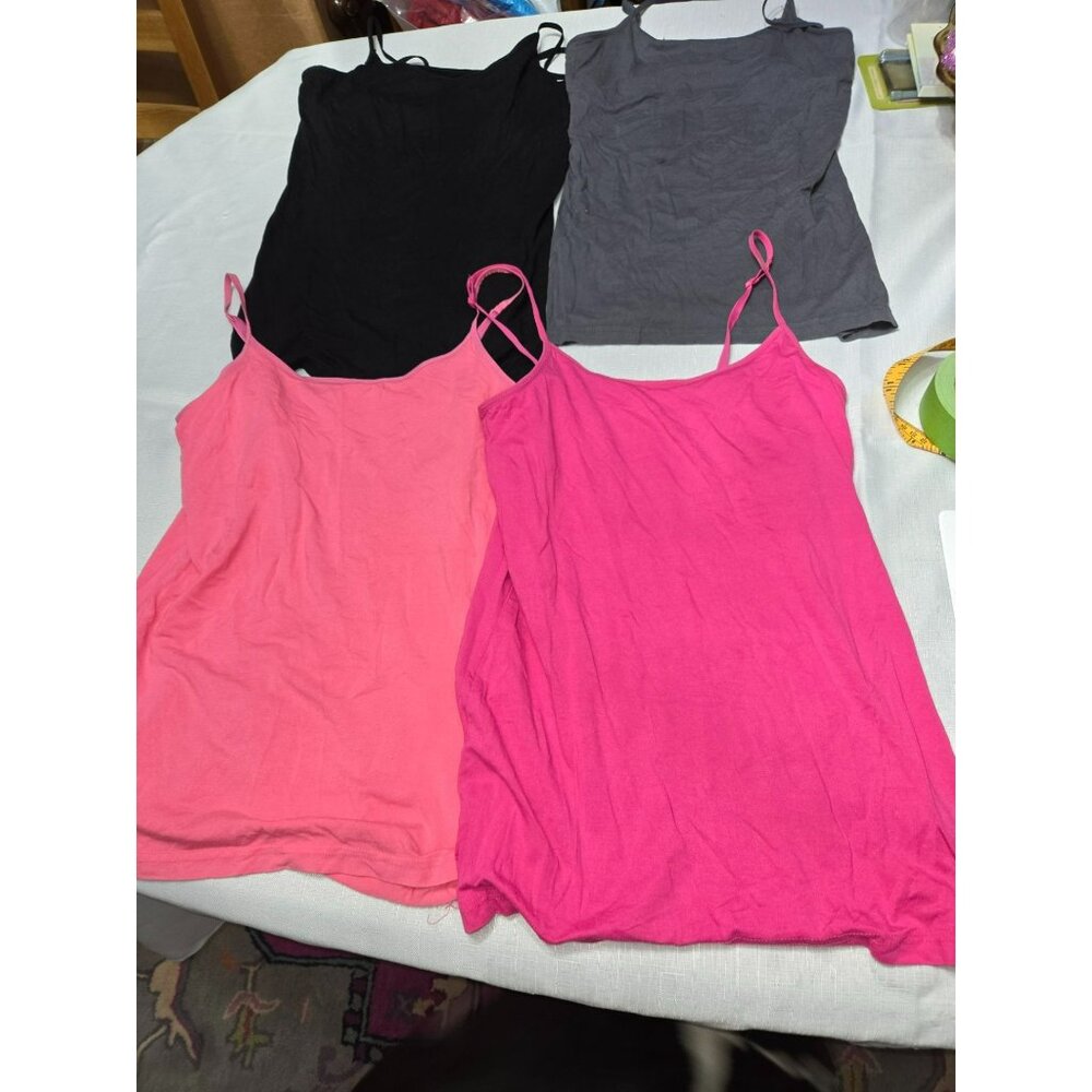 Set Of 4 Womens Adjustable Spaghetti Strap Tank Tops In Black Pink Hot Pink & Gr